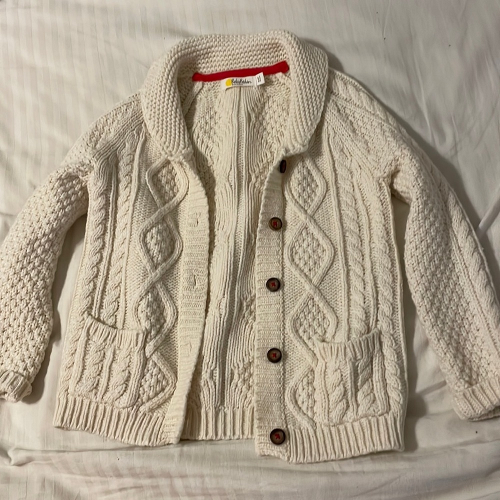 Baby Boden Cream Cable Knit Cardigan